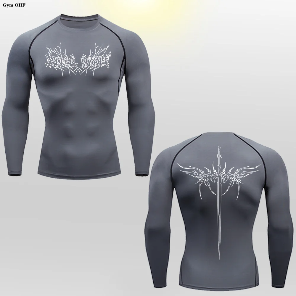 Long Sleeve Revena™ "Alpha Wolf" Pattern Elastic Compression Shirt