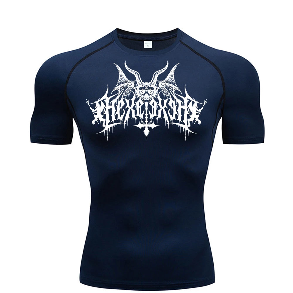 Short Sleeve Revena™ "Hexe" Pattern Elastic Compression Shirt