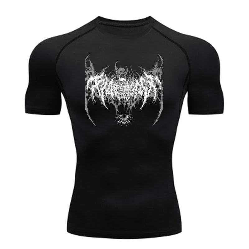Short Sleeve Revena™ "Fallen Cherub" Pattern Elastic Compression Shirt
