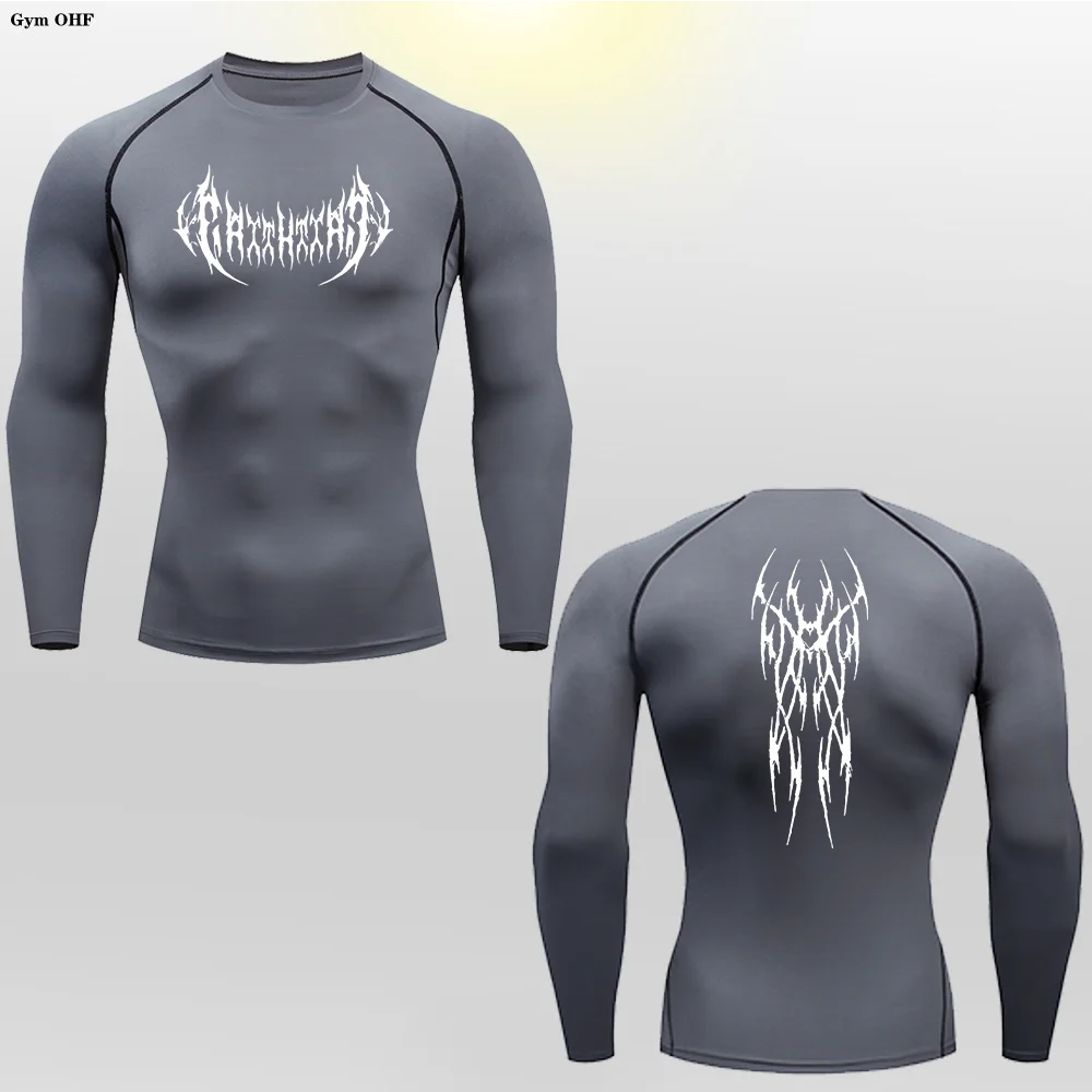 Long Sleeve Revena™ "Gothicah" Pattern Elastic Compression Shirt