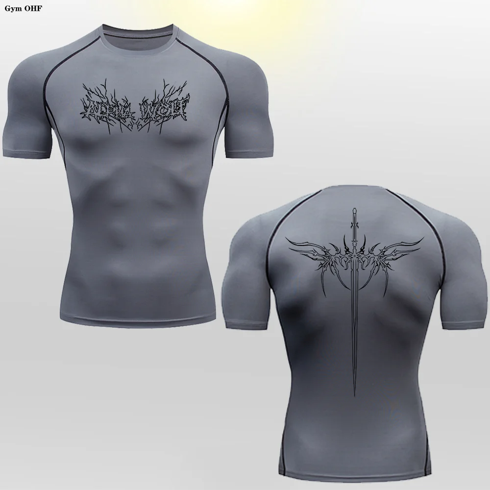 Short Sleeve Revena™ "Alpha Wolf" Pattern Elastic Compression Shirt