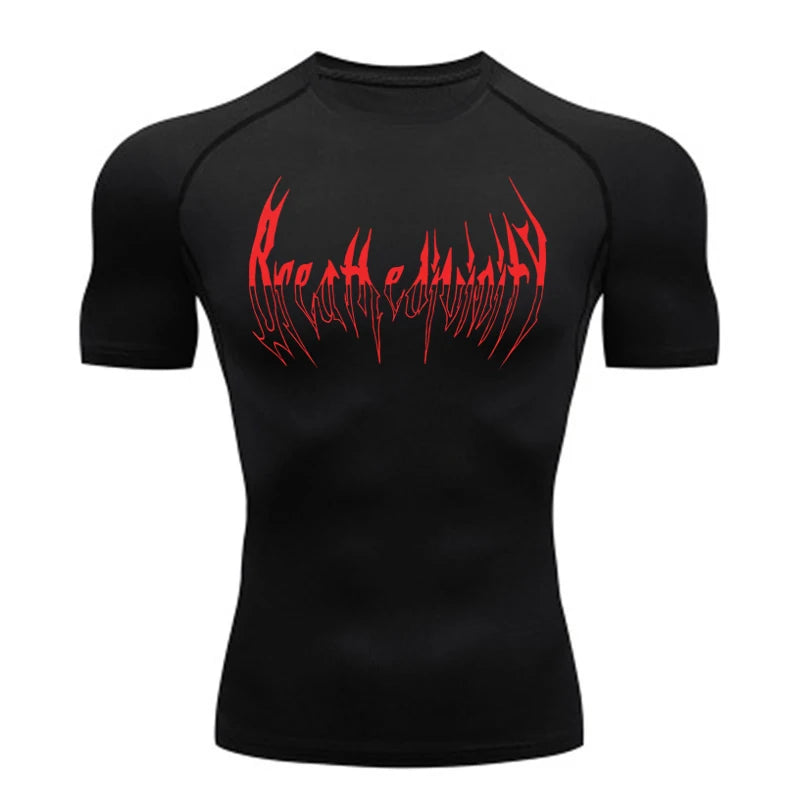 Short Sleeve Revena™ "Breathe Divinity" Pattern Elastic Compression Shirt