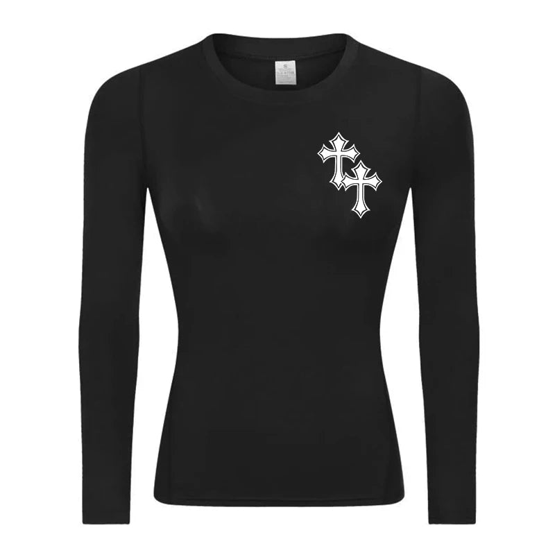 Long Sleeve Woman's Revena™ "Double Cross" Pattern Elastic Compression Shirt