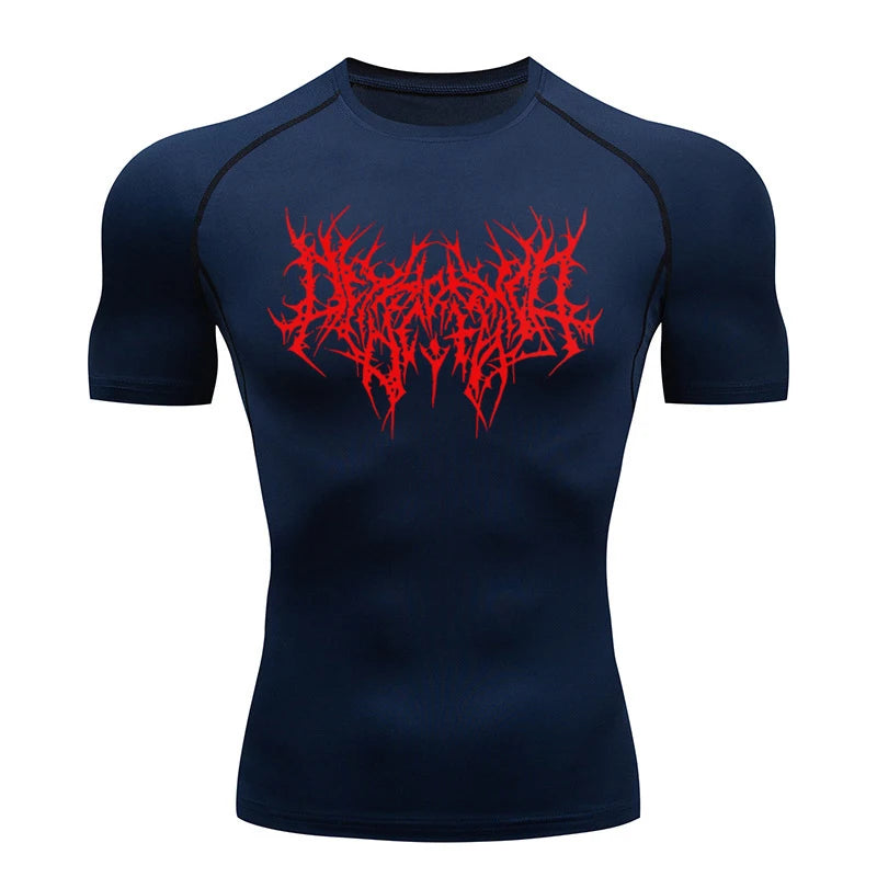 Short Sleeve Revena™ "Abstract Thorn" Pattern Elastic Compression Shirt