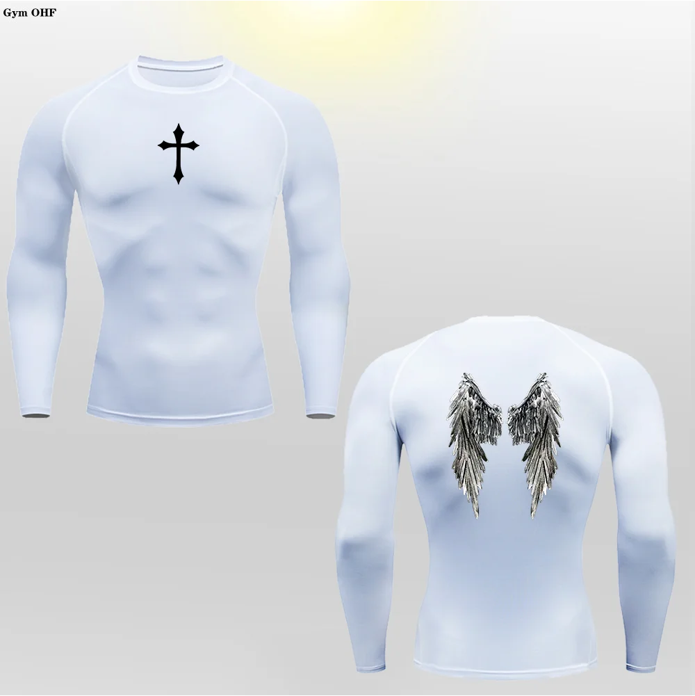 Long Sleeve Revena™ "Angel" Pattern Elastic Compression Shirt