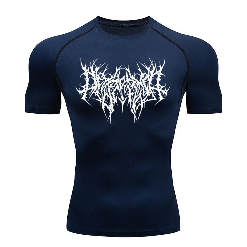Short Sleeve Revena™ "Abstract Thorn" Pattern Elastic Compression Shirt