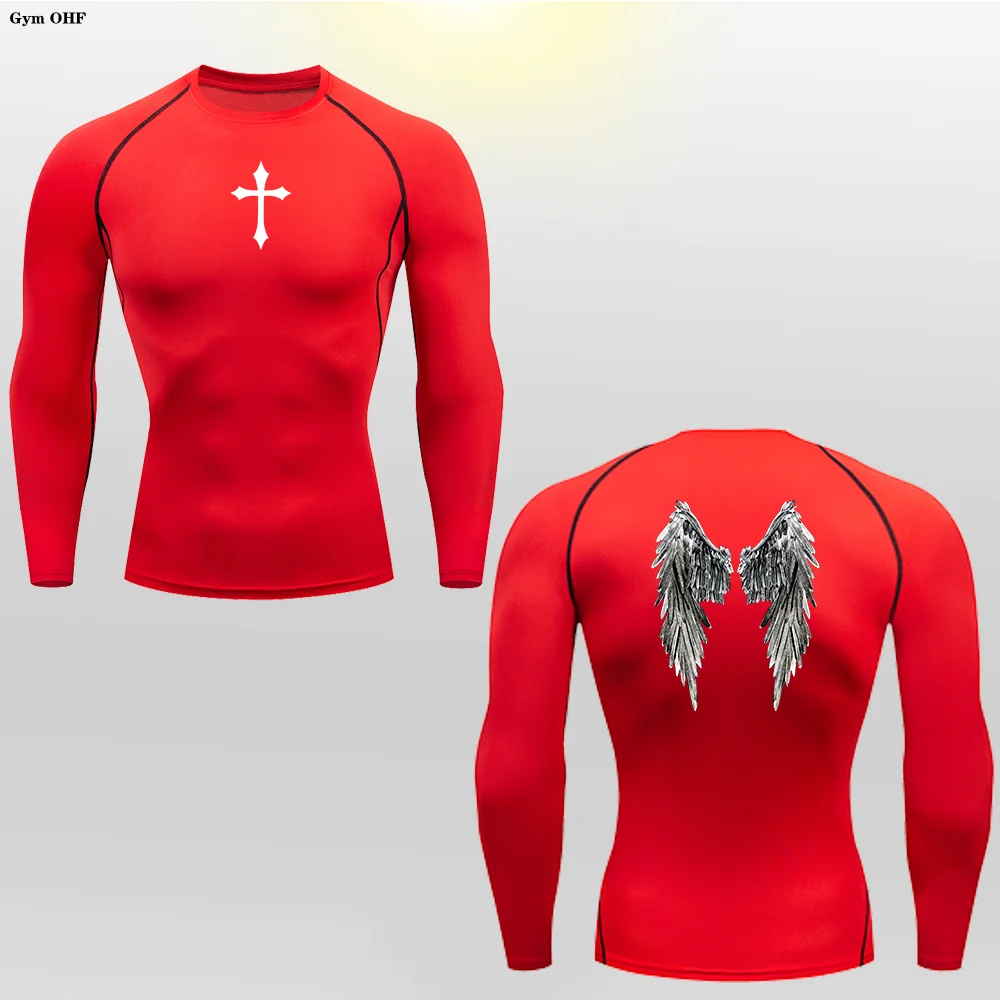 Long Sleeve Revena™ "Angel" Pattern Elastic Compression Shirt