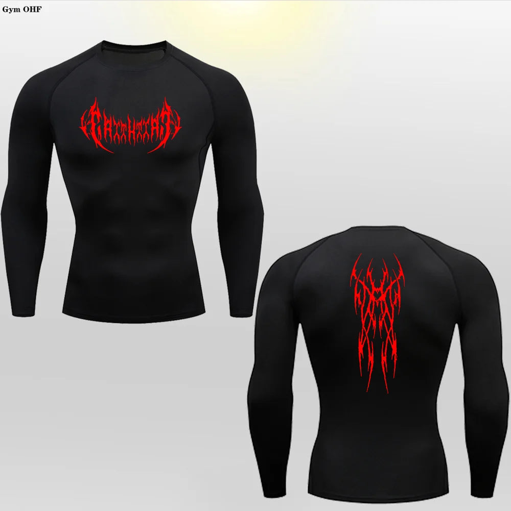 Long Sleeve Revena™ "Gothicah" Pattern Elastic Compression Shirt