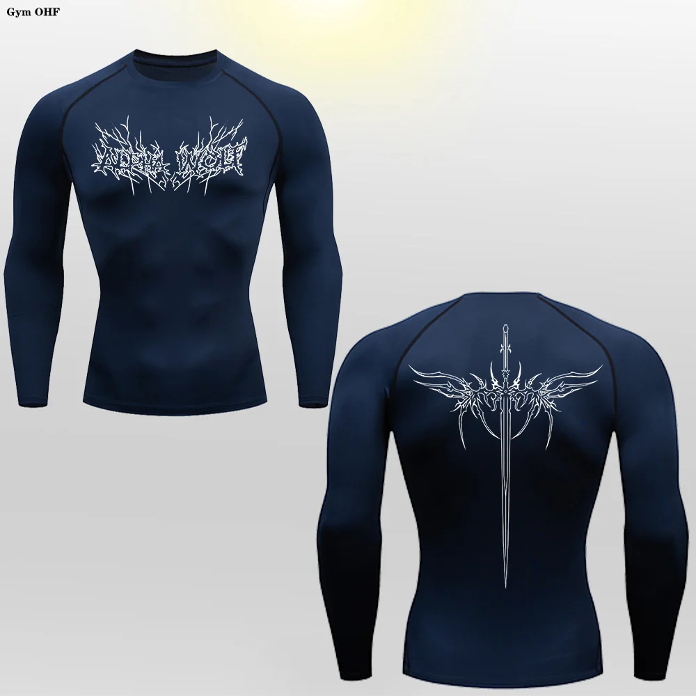 Long Sleeve Revena™ "Alpha Wolf" Pattern Elastic Compression Shirt