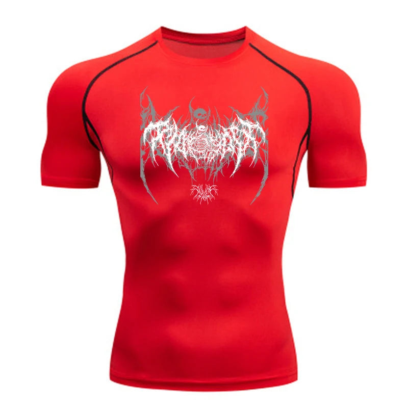 Short Sleeve Revena™ "Fallen Cherub" Pattern Elastic Compression Shirt
