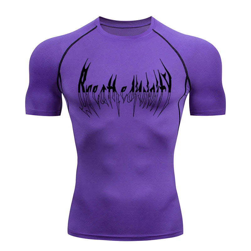 Short Sleeve Revena™ "Breathe Divinity" Pattern Elastic Compression Shirt