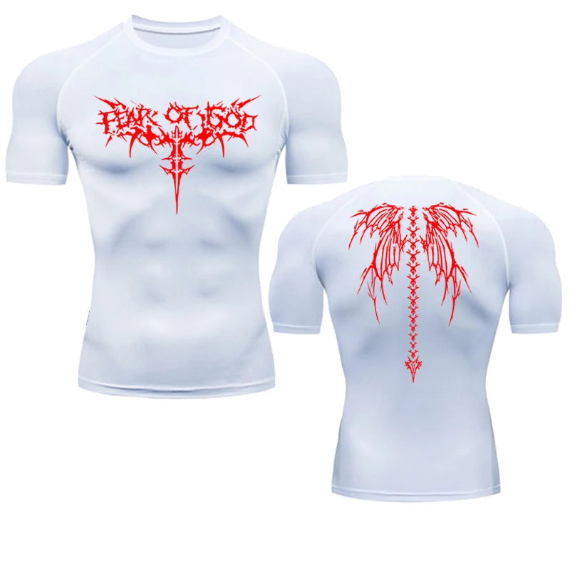 Short Sleeve Revena™ "Fear Of God" Pattern Elastic Compression Shirt
