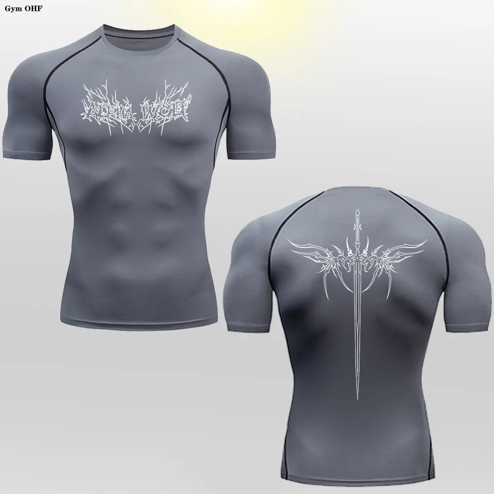 Short Sleeve Revena™ "Alpha Wolf" Pattern Elastic Compression Shirt