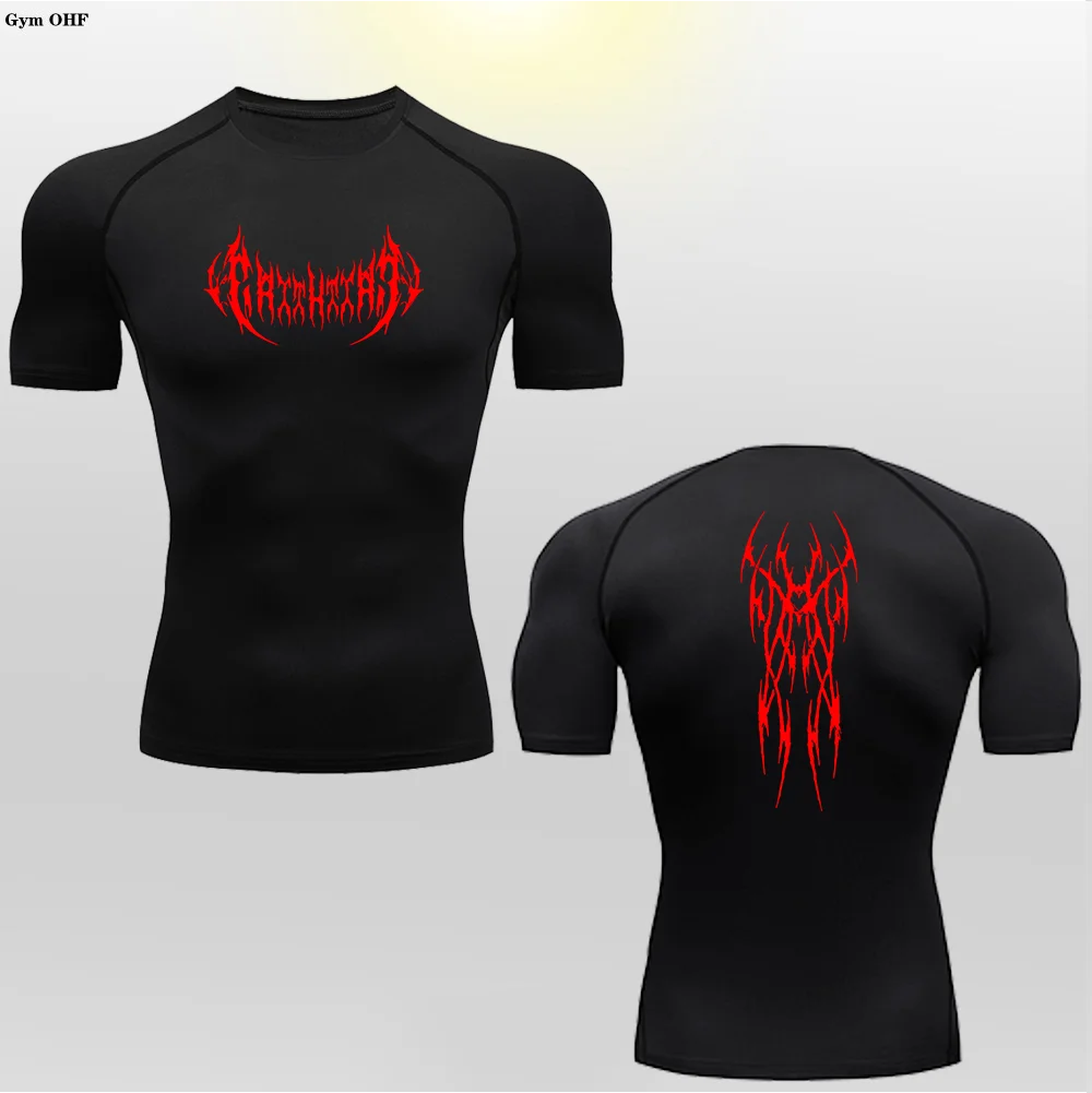 Short Sleeve Revena™ "Gothicah" Pattern Elastic Compression Shirt