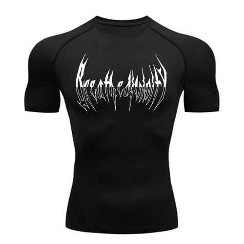 Short Sleeve Revena™ "Breathe Divinity" Pattern Elastic Compression Shirt