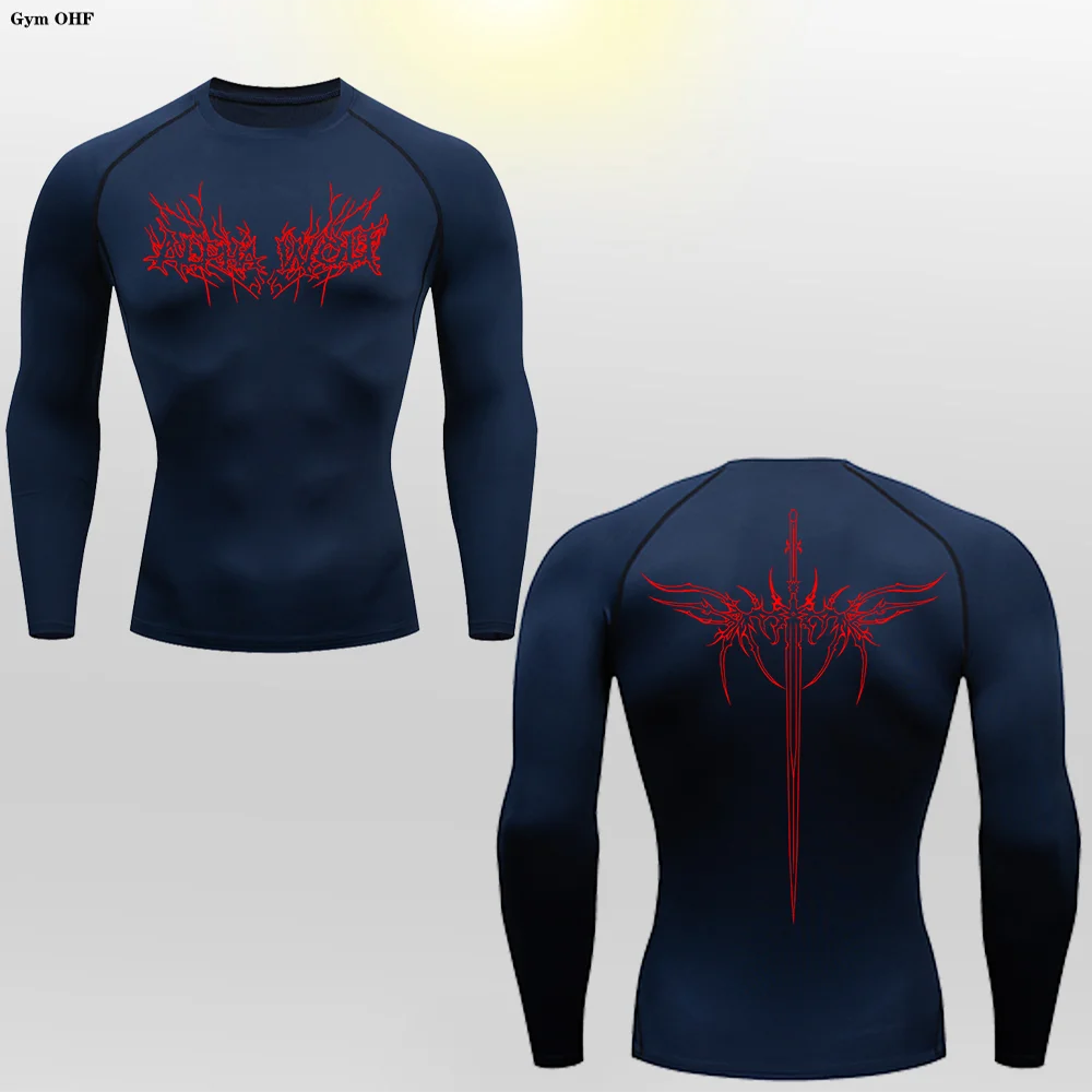 Long Sleeve Revena™ "Alpha Wolf" Pattern Elastic Compression Shirt