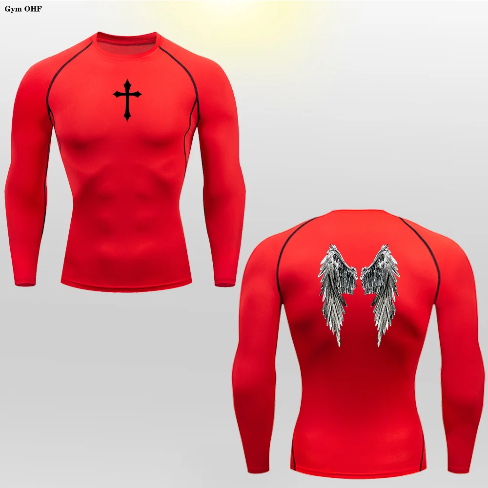 Long Sleeve Revena™ "Angel" Pattern Elastic Compression Shirt