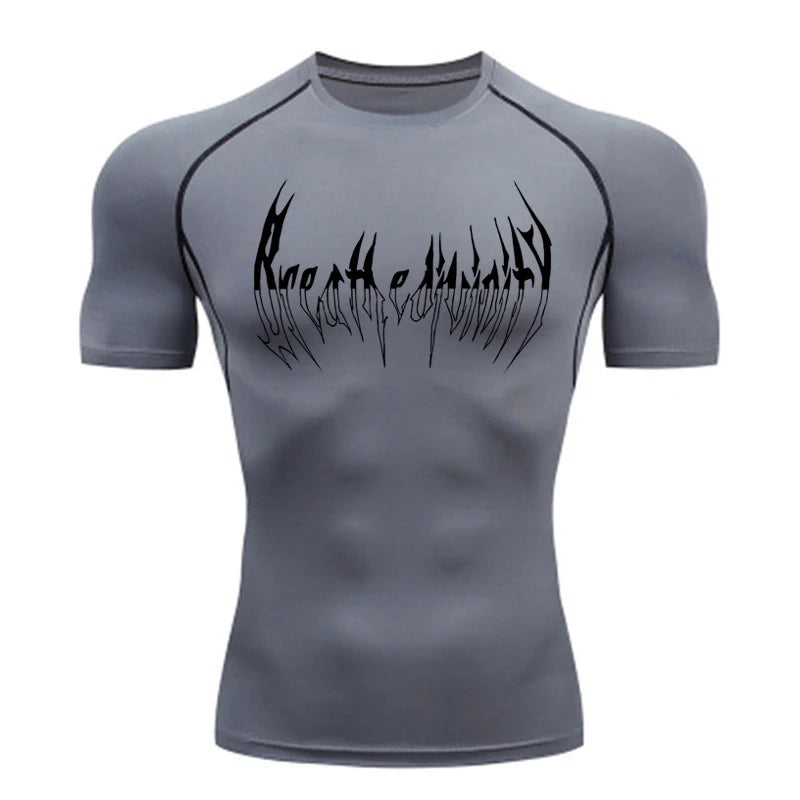 Short Sleeve Revena™ "Breathe Divinity" Pattern Elastic Compression Shirt