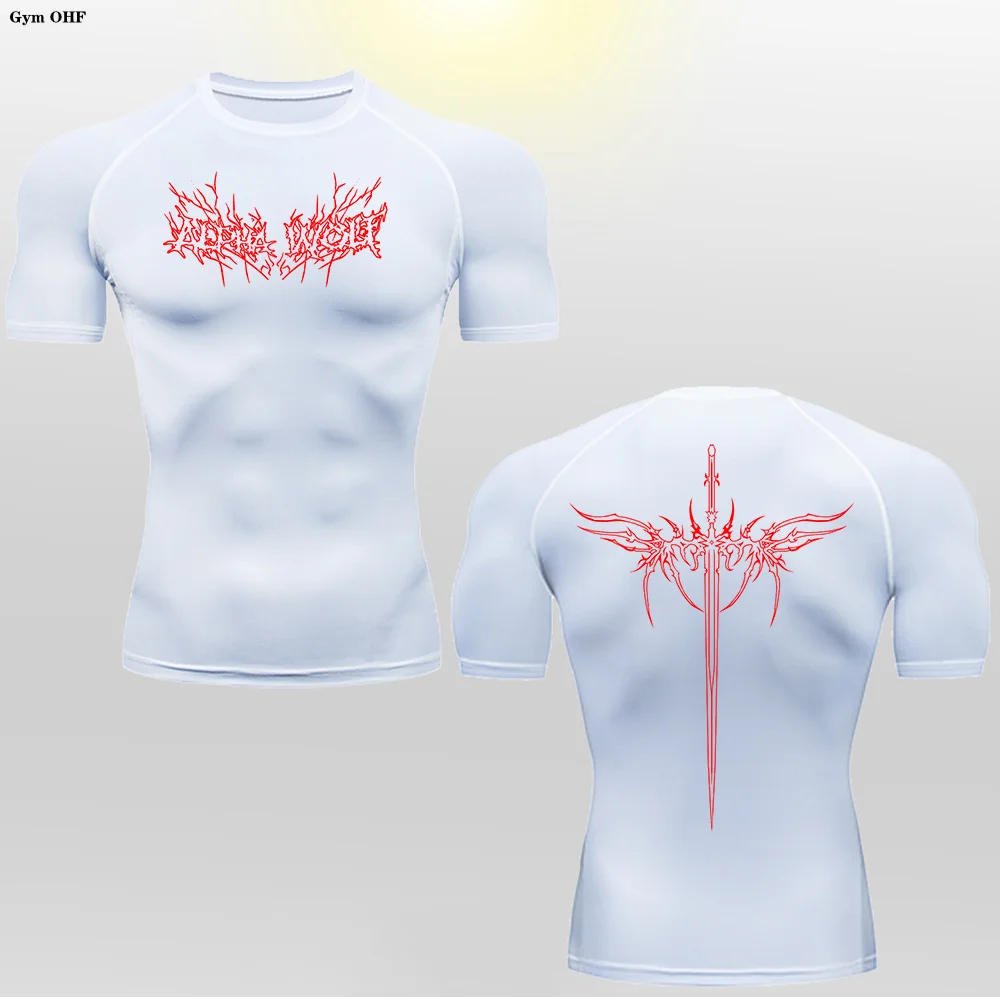 Short Sleeve Revena™ "Alpha Wolf" Pattern Elastic Compression Shirt