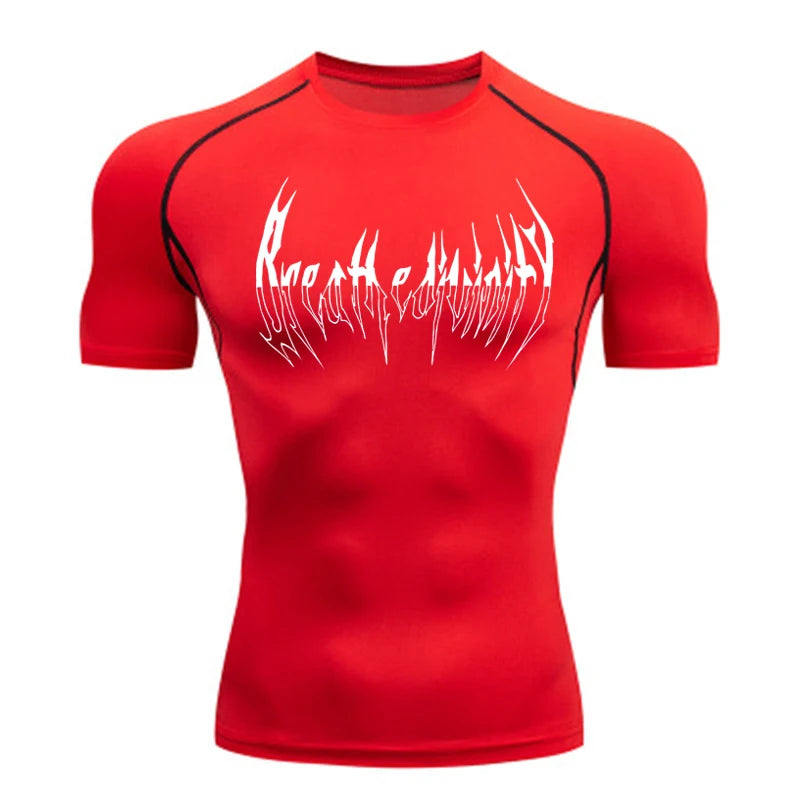 Short Sleeve Revena™ "Breathe Divinity" Pattern Elastic Compression Shirt