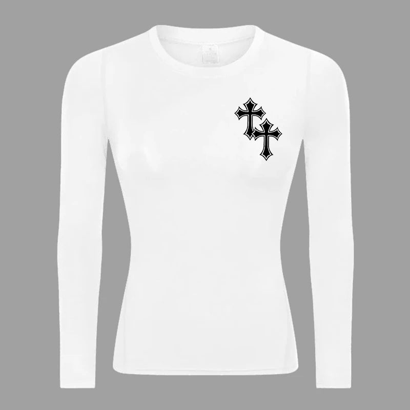 Long Sleeve Woman's Revena™ "Double Cross" Pattern Elastic Compression Shirt