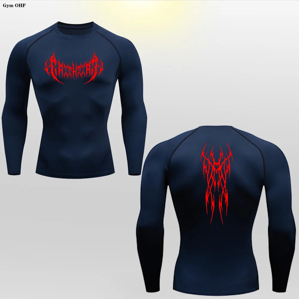 Long Sleeve Revena™ "Gothicah" Pattern Elastic Compression Shirt