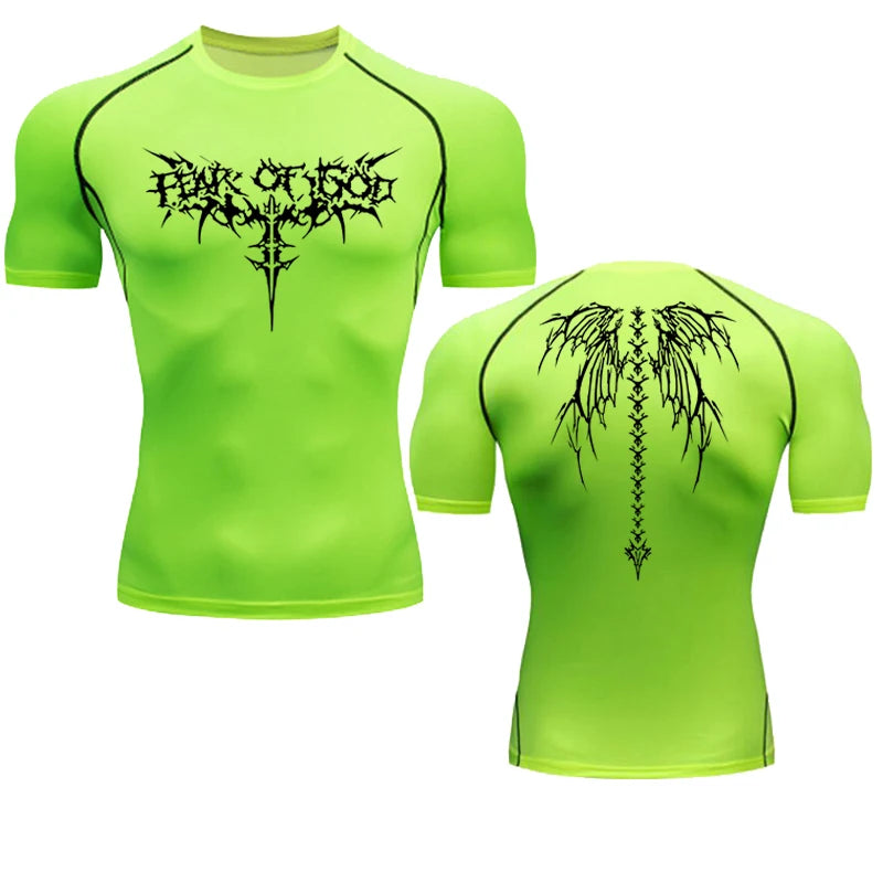 Short Sleeve Revena™ "Fear Of God" Pattern Elastic Compression Shirt