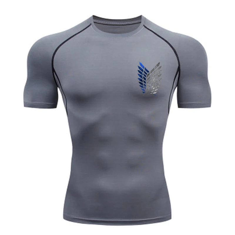 Short Sleeve Revena™ "Attack On Titan" Pattern Elastic Compression Shirt