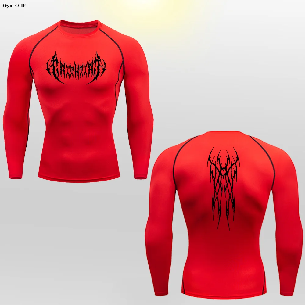 Long Sleeve Revena™ "Gothicah" Pattern Elastic Compression Shirt