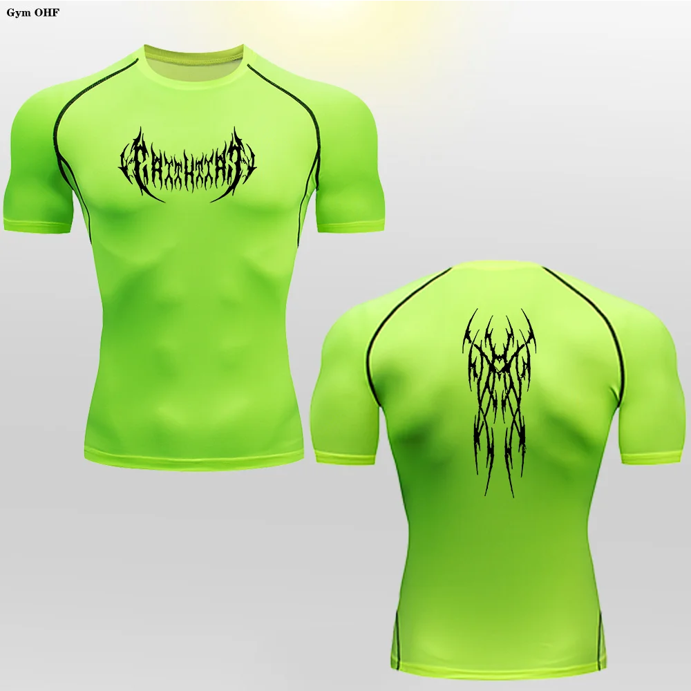 Short Sleeve Revena™ "Gothicah" Pattern Elastic Compression Shirt