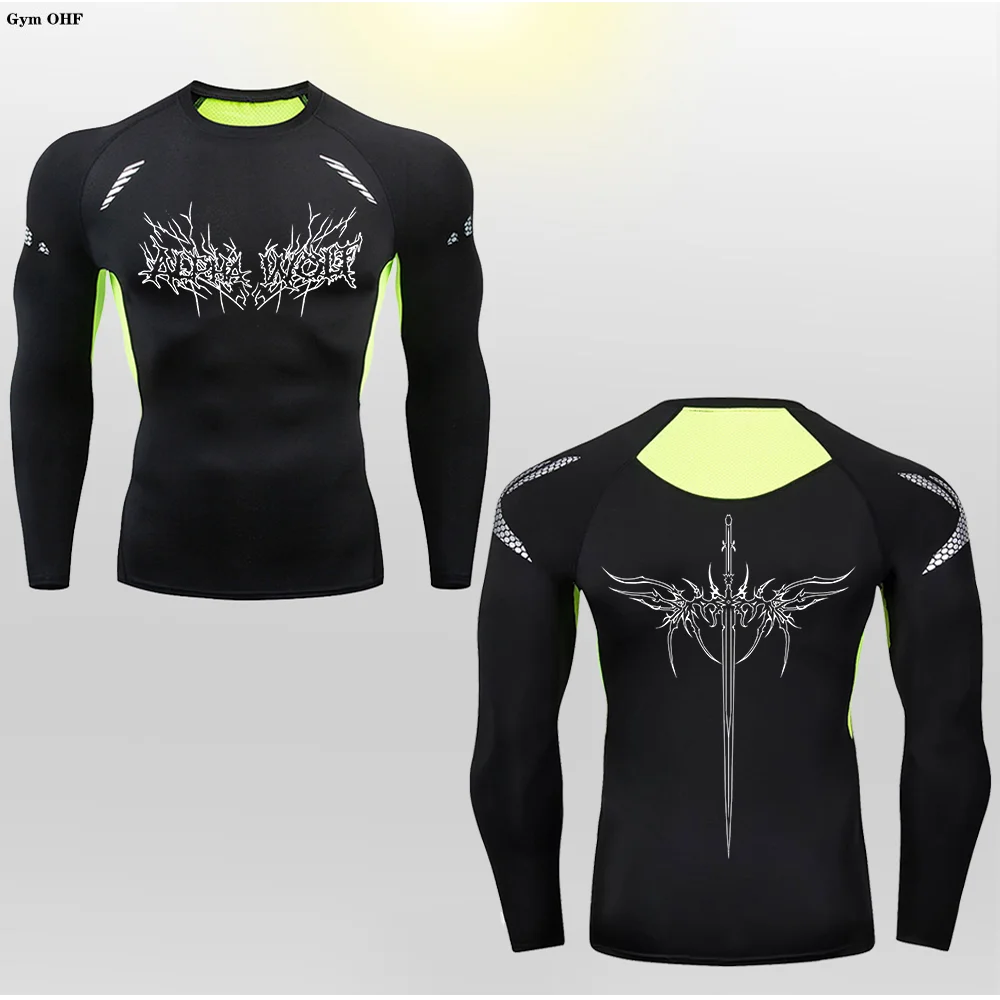 Long Sleeve Revena™ "Alpha Wolf" Pattern Elastic Compression Shirt