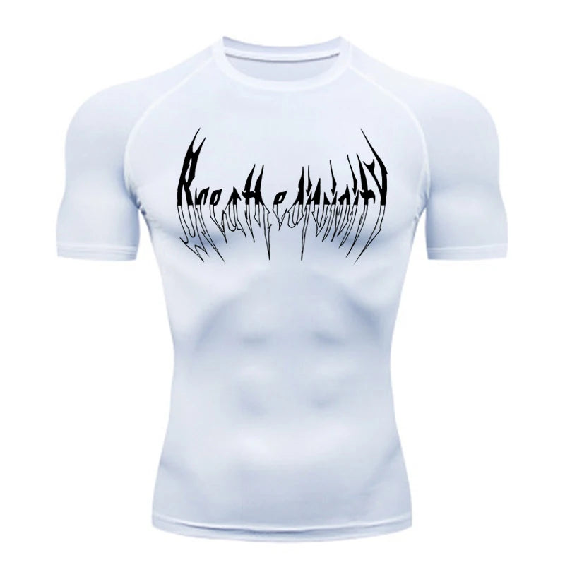Short Sleeve Revena™ "Breathe Divinity" Pattern Elastic Compression Shirt