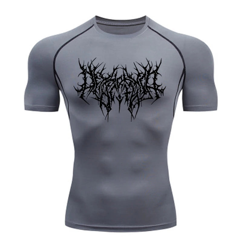 Short Sleeve Revena™ "Abstract Thorn" Pattern Elastic Compression Shirt