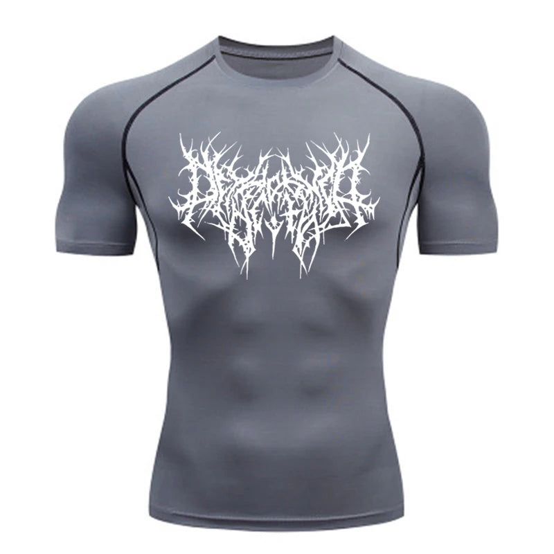 Short Sleeve Revena™ "Abstract Thorn" Pattern Elastic Compression Shirt
