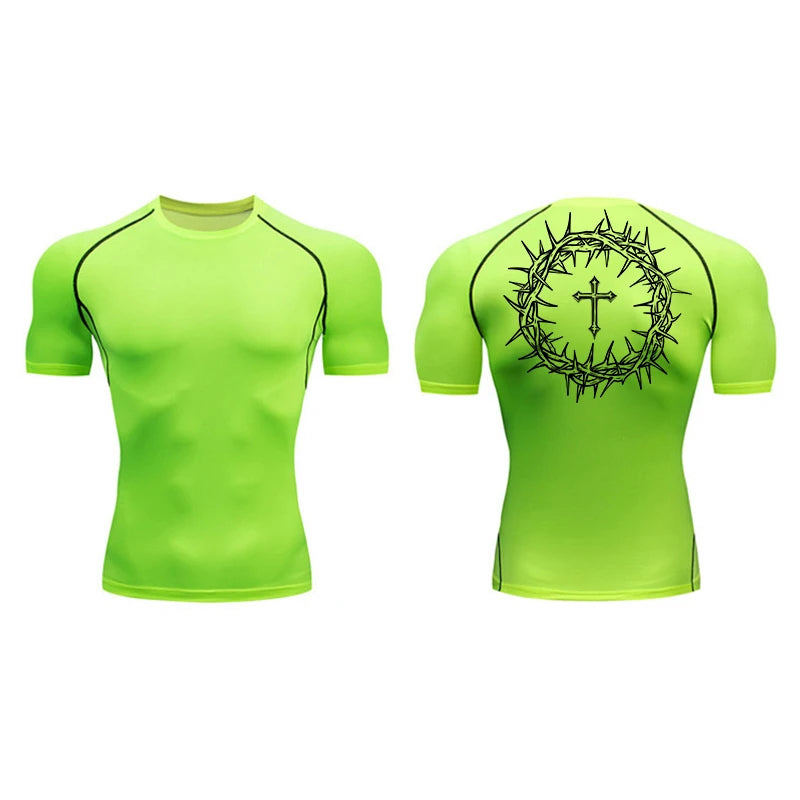 Short Sleeve Revena™ "Crown Of Thorns" Pattern Elastic Compression Shirt