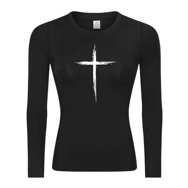 Long Sleeve Woman's Revena™ "Sketch Cross" Pattern Elastic Compression Shirt