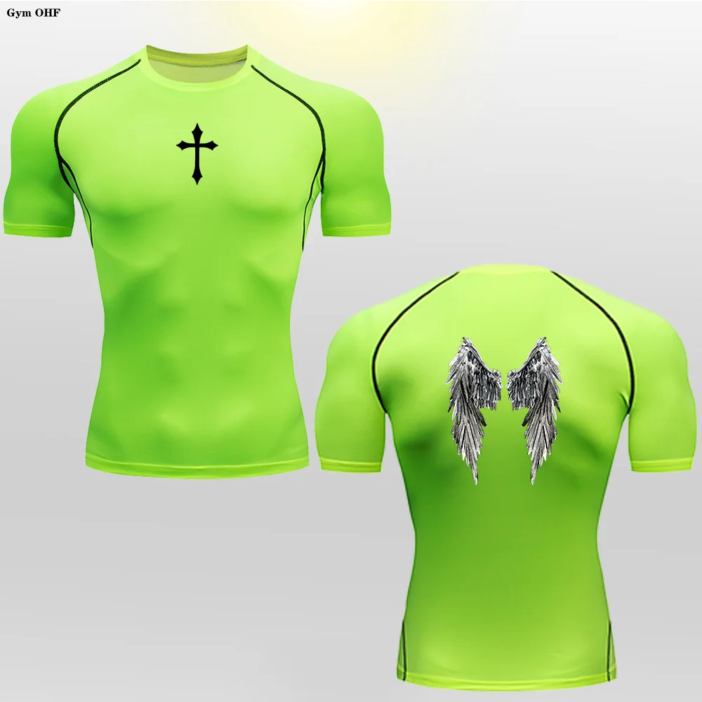 Short Sleeve Revena™ "Angel" Pattern Elastic Compression Shirt