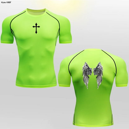 Short Sleeve Revena™ "Angel" Pattern Elastic Compression Shirt