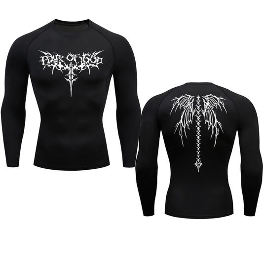 Long Sleeve Revena™ "Fear Of God" Pattern Elastic Compression Shirt