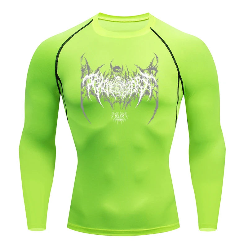 Long Sleeve Revena™ "Fallen Cherub" Pattern Elastic Compression Shirt
