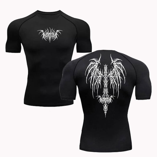 Short Sleeve Revena™ "Fallen Seraphim" Pattern Elastic Compression Shirt
