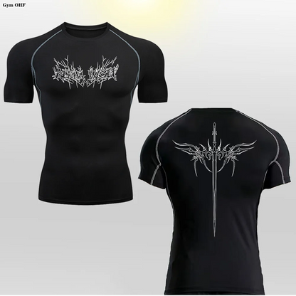 Short Sleeve Revena™ "Alpha Wolf" Pattern Elastic Compression Shirt