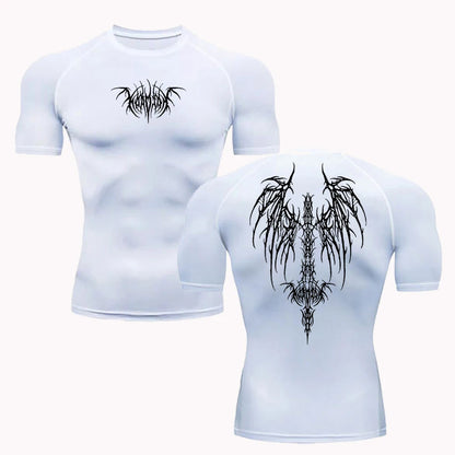 Short Sleeve Revena™ "Fallen Seraphim" Pattern Elastic Compression Shirt