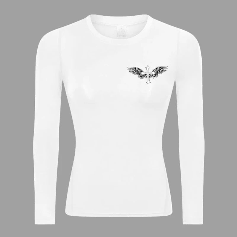 Long Sleeve Woman's Revena™ "Cross Wing" Pattern Elastic Compression Shirt