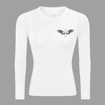 Long Sleeve Woman's Revena™ "Cross Wing" Pattern Elastic Compression Shirt
