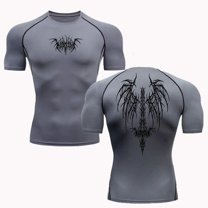 Short Sleeve Revena™ "Fallen Seraphim" Pattern Elastic Compression Shirt