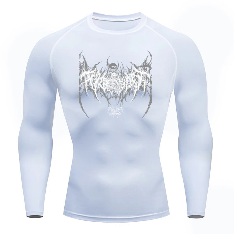 Long Sleeve Revena™ "Fallen Cherub" Pattern Elastic Compression Shirt