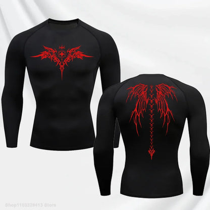 Long Sleeve Revena™ "Seraphim" Pattern Elastic Compression Shirt
