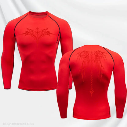 Long Sleeve Revena™ "Seraphim" Pattern Elastic Compression Shirt