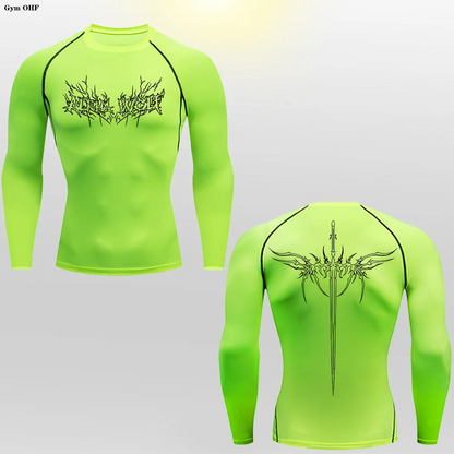 Long Sleeve Revena™ "Alpha Wolf" Pattern Elastic Compression Shirt